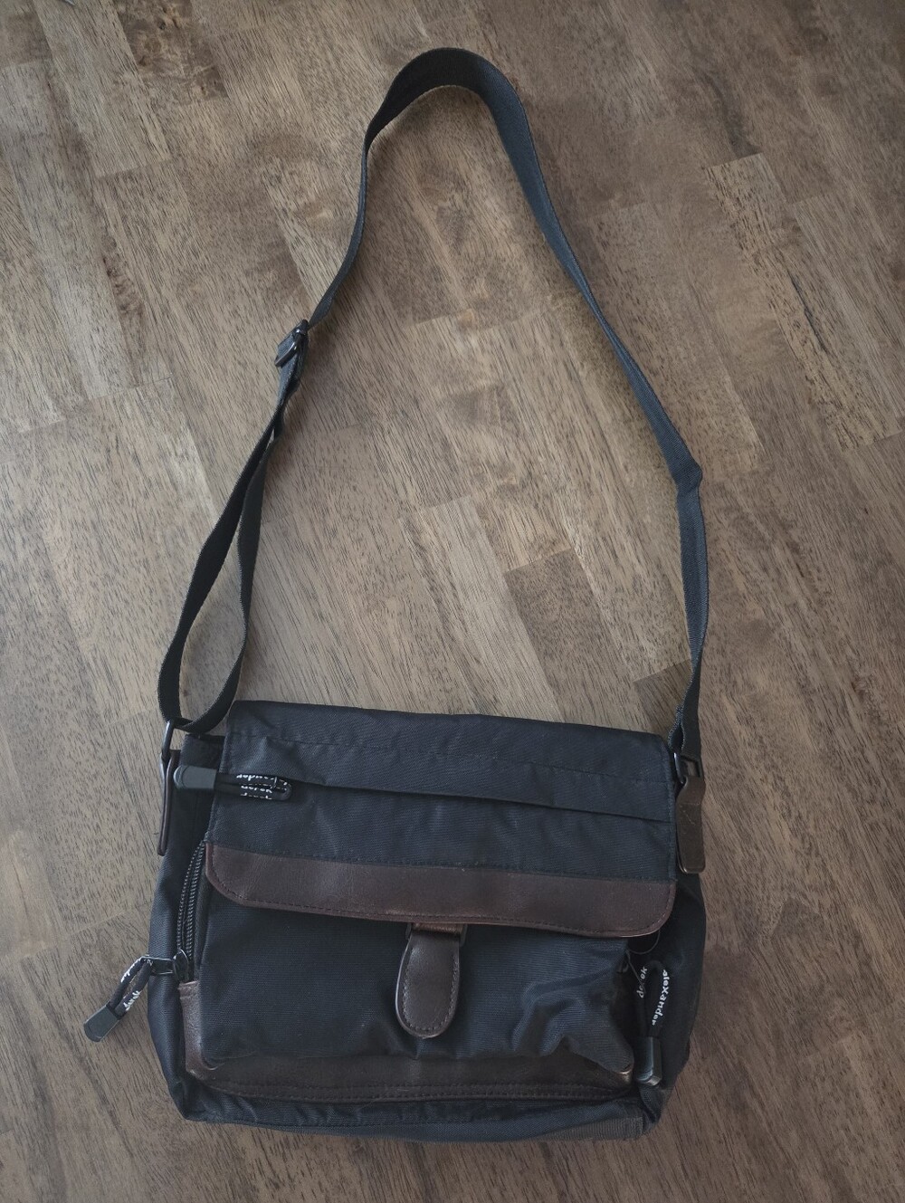 Derek Alexander Canvas Black and Brown Crossbody Organizer Bag
